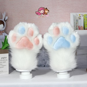 White and Pink Handpaws | High Quality | Costume Handpaws | Cat Paws| Tiger Paws | Cosplay Character Hands | Convention Costume Accessories
