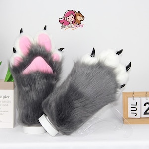 Furry Handpaws | Gray cat Handpaws | Fursuit Paws | Cosplay Character Hands | Convention Costume Accessories