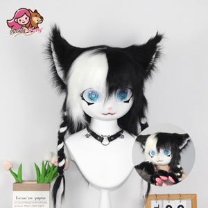 Máscara de Kig blanca y negra, máscara de gato personalizada para cosplay, convenciones furry, Halloween y eventos temáticos, adorable máscara de disfraz de animal.