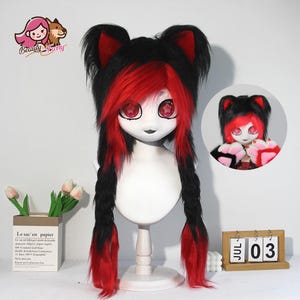 Máscara de gato Kig, máscara de gato Kig negra y roja, máscara de gato de traje de piel personalizada para cosplay, convenciones peludas, Halloween y eventos temáticos, linda animación