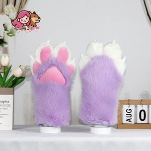 Furry Handpaws | Light Purple Cat Handpaws | Soft Faux Fur Gloves | Convention Costume Accessories | Cosplay Character Hands
