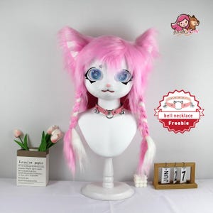 Máscara de conejito Kig blanca y rosa, máscara de conejito de peluche personalizada para cosplay, convenciones furry, Halloween y eventos temáticos, linda máscara de disfraz de animal.