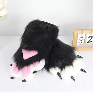 Schwarze Pfoten | Hohe Qualität | Fursuit Pfoten,schwarze flauschige Handpfoten | Schwarze Katzenpfoten | Cosplay Charakter Hände | Konventionelle Kostüm Accessoires