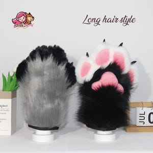 Pelzige Handschuhe mit Quietsche | Fursuit Handpfoten | Kunstpelz Tierpfoten für Furry Cosplay | Benutzerdefinierte Handpfoten | LARP Kostüm Handschuhe