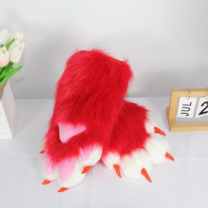 Red Paws | Top Quality | Red Furry Handpaws | Red Cat Paws | Cosplay Character Hands | Convention Costume Accessories