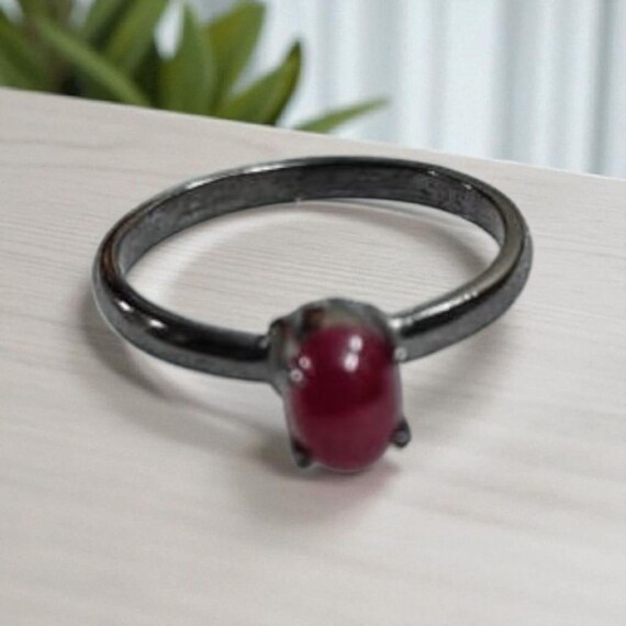 Oxidized 925 Sterling Silver Ruby Ring, Oval Cabo… - image 1