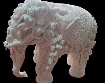 手作りの緑色大理石の象の置物2体セット：インドのホーム