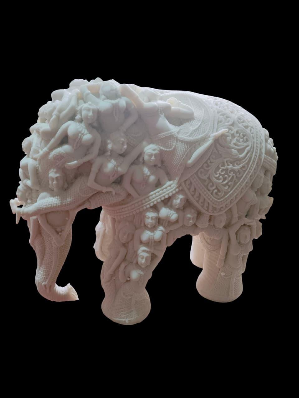 大きな手彫りの白い大理石の象の像 | 精巧なインドのミニチュア象の