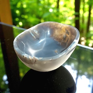 Cuenco grande de cristal de ágata gris: decoración de altar de piedra pulida