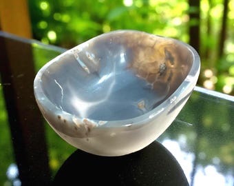 Large Grey Agate Crystal Bowl: Polished Stone Altar Decor