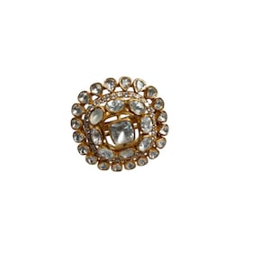 Gold Plated Sterling Silver Kundan Ring: Indian Bridal Jewelry