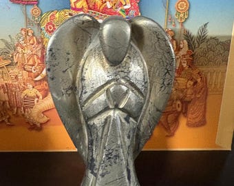 Hand Carved Pyrite Angel Figurine, Healing Crystal Statue, 5 Inches
