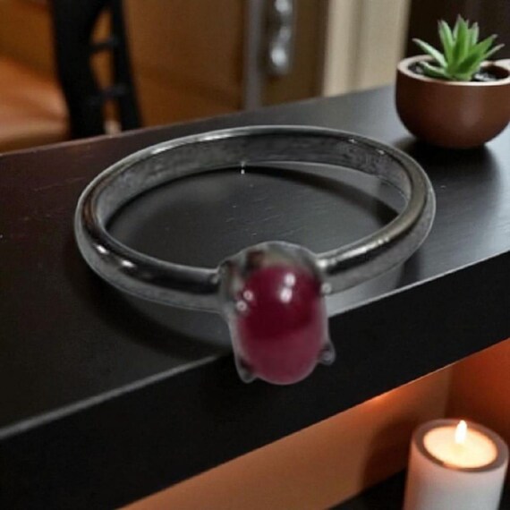 Oxidized 925 Sterling Silver Ruby Ring, Oval Cabo… - image 2