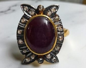 Gold Plated Sterling Silver Ruby Ring: Vintage Style Gemstone