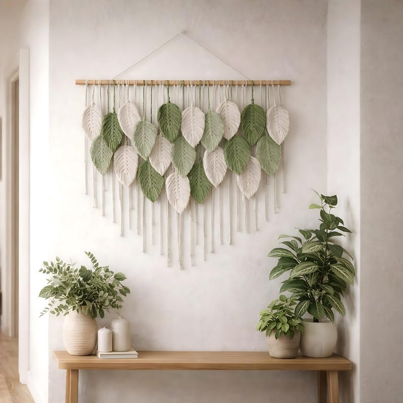 Handmade Macrame Leaf Wall Hanging, Boho Woven Wall Decor, Cotton ... - Boho Woven Wall Decor