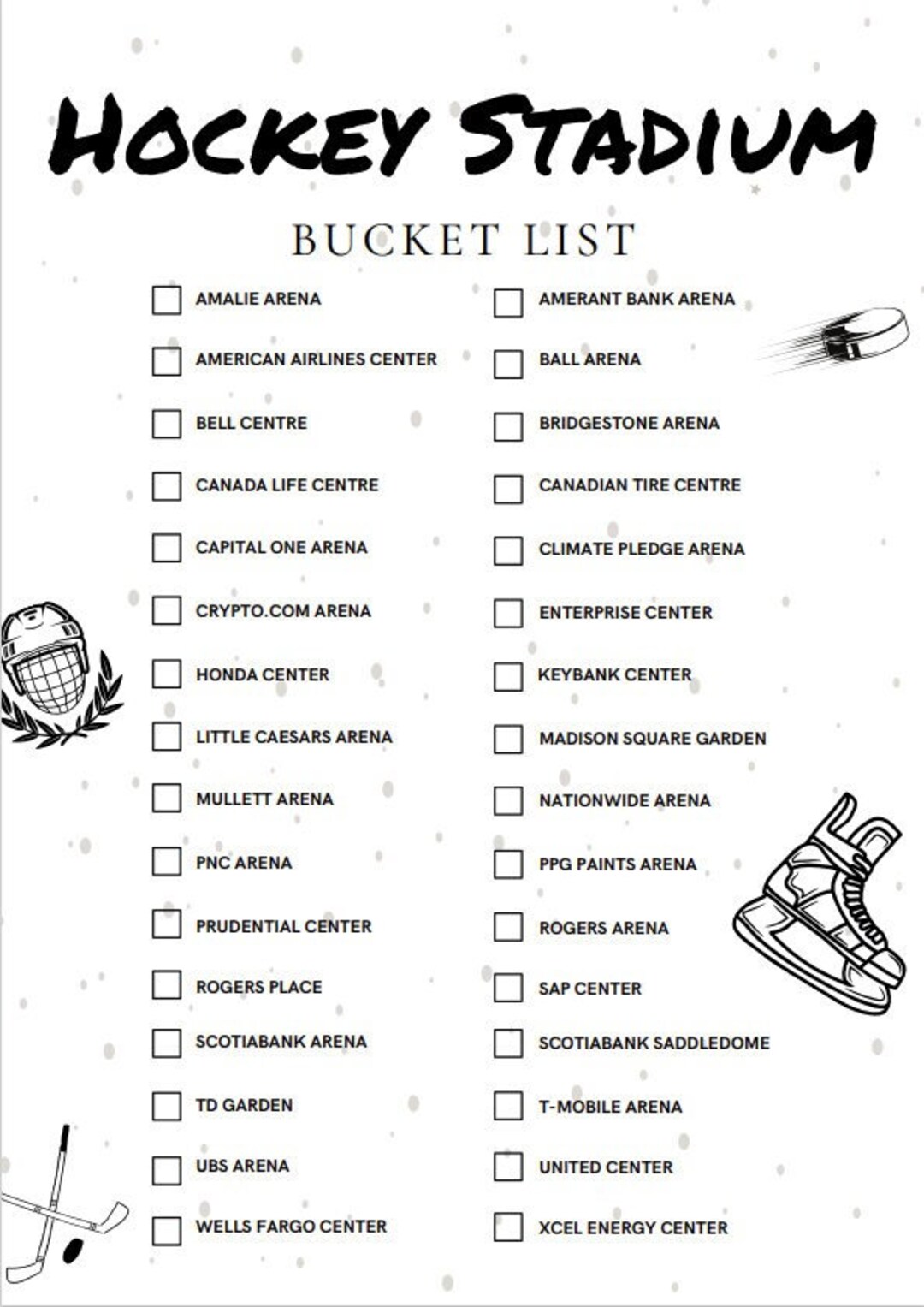 NHL Arena Stadium Bucket List Printable Etsy