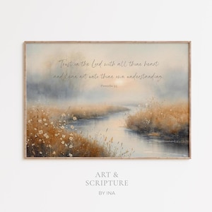 Proverbs 3:5 Wall Art, Trust in the Lord - Bible Verse Printable, Christian Wall Decor, Vintage Landscape Art, Scripture Digital Download