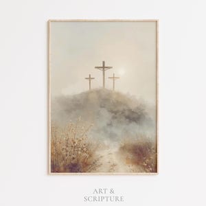 Three Crosses Golgotha Printable | Easter Good Friday Christian Wall Art | Watercolor Faith Print | Jesus Cross Scripture Decor