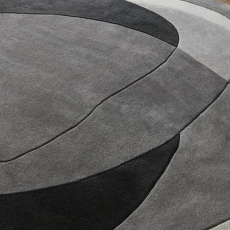 Handmade Abstract Wool Round Rug: Grey & Black Designer Carpet - Etsy