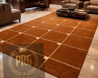 Handmade Tufted Wool Area Rug | Modern Brown Geometric Carpet