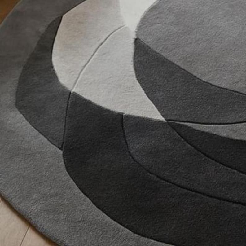 Handmade Abstract Wool Round Rug: Grey & Black Designer Carpet - Etsy
