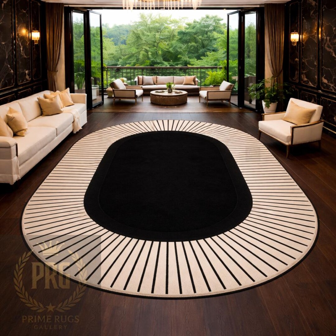Contemporary Oval Rugs Modern Black & White Oval Rug, Geometric Arch, Hand-tufted Wool - Etsy