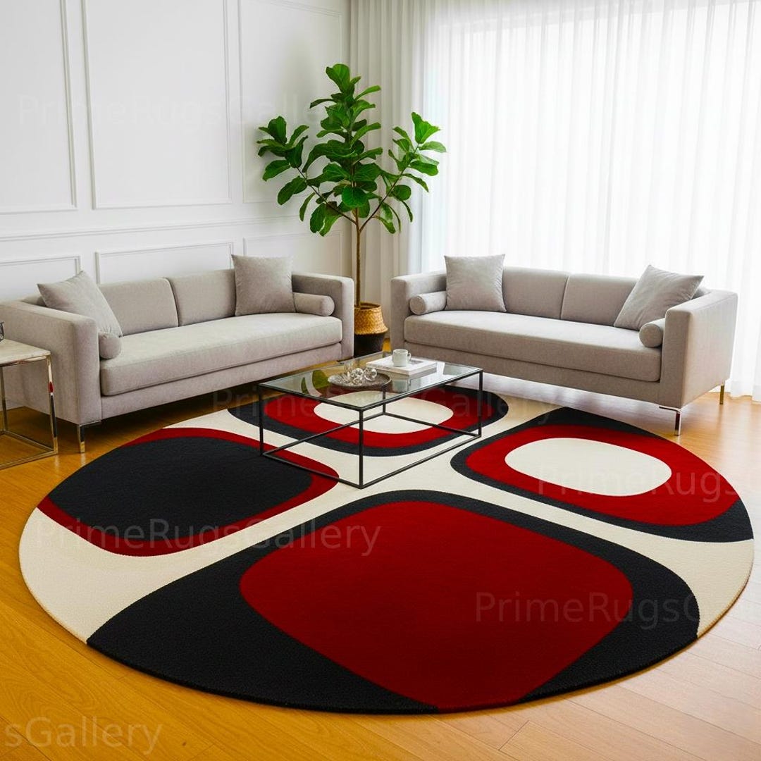 Red and Black Mod Round Rug - Retro 60s 70s Style Area Rug - Etsy