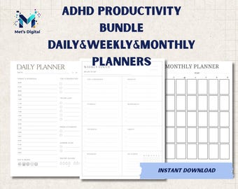 ADHD Planner Bundle Daily, Weekly, Monthly Minimalist Organizer (PDF)