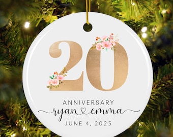 20周年記念オーナメント、パーソナライズされたカップルギフト、カスタムクリスマスオーナメント記念品、結婚記念日オーナメント