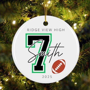 Custom sports jersey number ornament, personalized high school sports gift, athlete Christmas keepsake, Christmas sports ornament