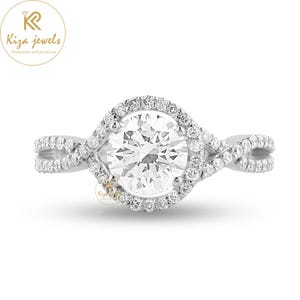 Lab Grown Diamond Engagement Ring: 1.18ct Round Cut Halo, Twisted Band