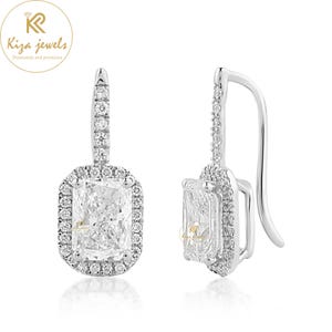 Lab Grown Diamond Dangle Earrings: 1.64ct Radiant & Round Cut