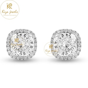 Stud Earrings 3.21ct Cushion & Round Cut Lab Grown Diamond, Daily Wear Earring, Gift For her, Festive wear Jewelry