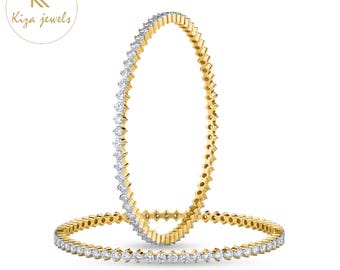 Lab Grown Diamond Bangle Bracelet, 6.18ct Round Cut, Gold or Silver