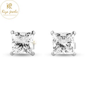 Diamond White Gold Earrings 1.35ct Princess Cut Lab Grown Diamond, Daily Wear Earring, Gift For Sister