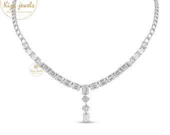 Collana con diamanti taglio rotondo e smeraldo da 20,25 ct, collana con ciondolo, vestibilità regolabile, gioielli da sposa