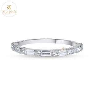 Lab Grown Diamond Wedding Band: Round & Baguette Dainty Ring