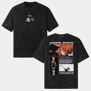 Vintage Wash Volleyball Anime T-Shirt, Fly Kanji Graphic Tee, Oversized Streetwear