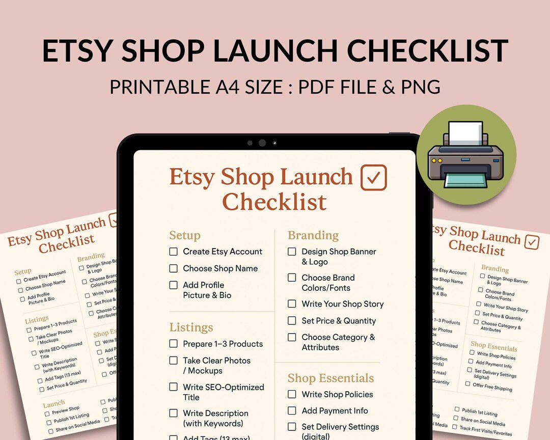 Etsy Shop Launch Checklist – A4 Printable | New Seller Setup Template | Etsy Digital Planner ...