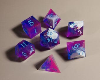Sharp Edge Resin Dice Set: Purple Blue Aurora, Glitter D&D RPG