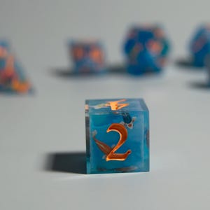 Koi Pond Dice set, 7-Piece Sharp Edge for Dungeons and Dragons, gift idea for D&D Tabletop RPG, water themed dice with fish decals