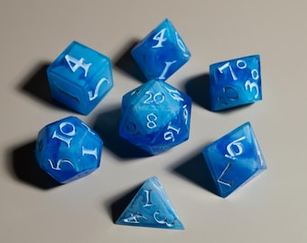 Cloudy Night Sky Dice Set- Sharp Edge Blue D&D Dice