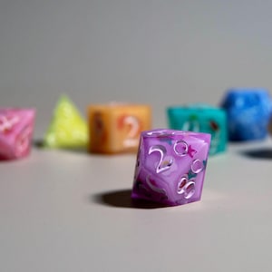 Fruit Salad Dice set, 7-Piece Sharp Edge for Dungeons and Dragons, gift idea for D&D Tabletop RPG, multicolor rainbow fruit mix