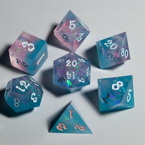 Polar Dawn Dice Set- Sharp Edge Blue Holographic D&D Dice