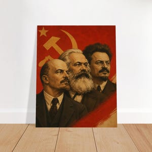Vintage Soviet Propaganda Poster, Leon Trotsky Karl Marx Vladimir Lenin Wall Art, Historical Socialist Revolutionary Decor, 16x20 Print