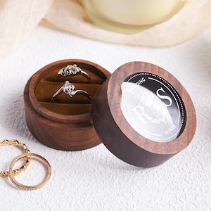 Personalized Wooden Wedding Ceremony Round Ring Box,Wooden Double Ring Bearer,With Clear Acrylic Cover,Bridal Gift For Her,Anniversary Gifts