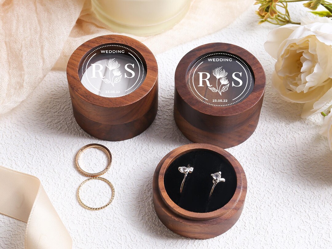 Personalized Wooden Wedding Ring Box With Clear Acrylic Cover ...