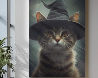 Halloween Kitten Witch Hat Art – Cute Fall Printable (Digital Download)