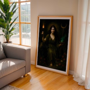 Hecate Art Print – Greek Goddess of Magic and the Moon | Dark Feminine Witchy Wall Decor | Occult Pagan Priestess Poster Download