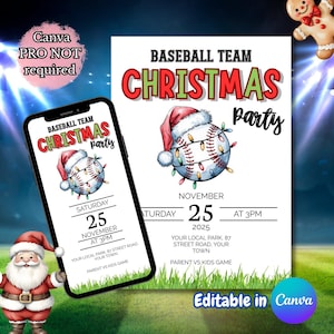 Baseball Team Weihnachtsfeier Digitale Einladung | Bearbeitbare Canva Vorlage Download
